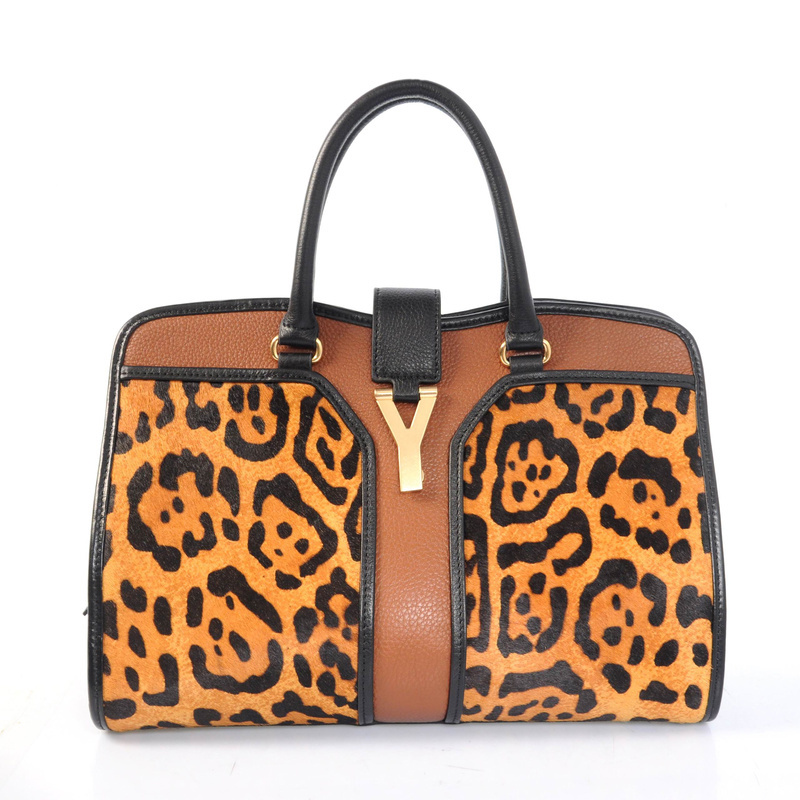 8221 Yves Saint Laurent medio Cabas Chyc Borsa 8221 leopar Giallo